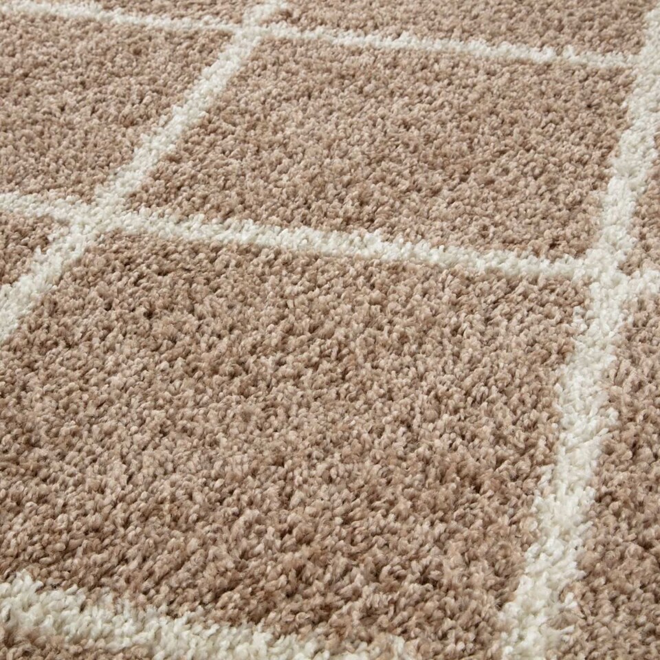 image 1 of The Rugs Moroccan Collection Soft High Pile Shaggy Diamond Floor Rugs and Runners Living Room