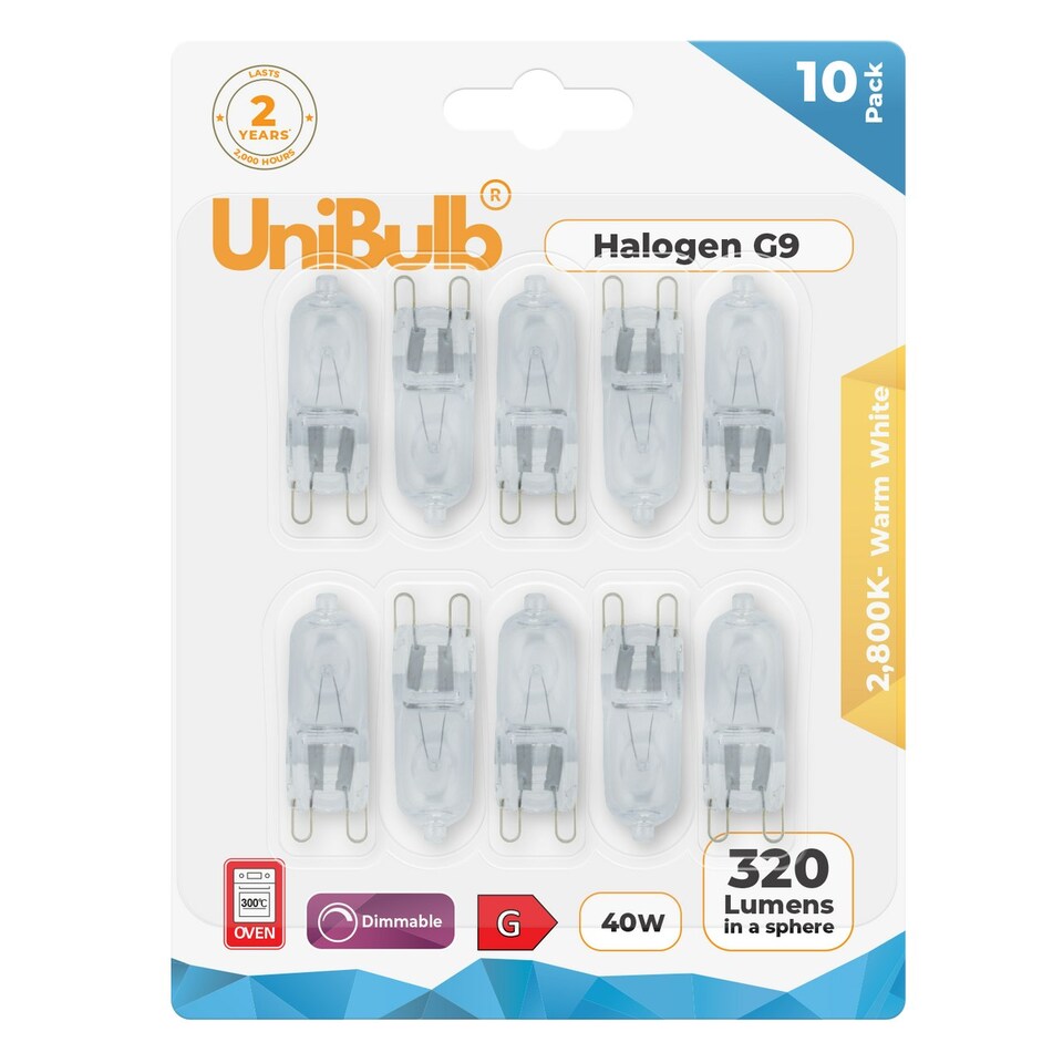 image 1 of UniBulb Halogen G9 Capsule 320lm 40W 2800K (Warm White) Light Bulb - Pack of 10