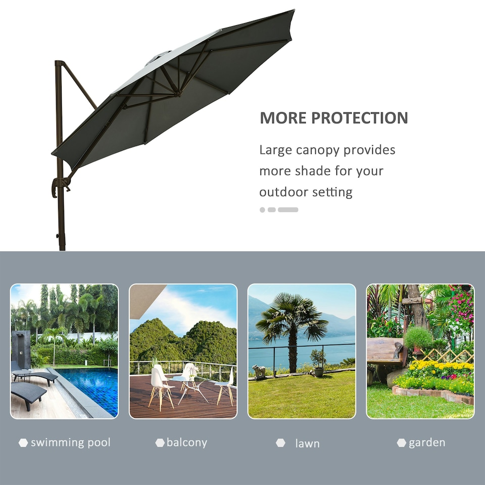 image 1 of Outsunny 3(m) Garden Banana Parasol Patio Cantilever Hanging Umbrella Dark Grey