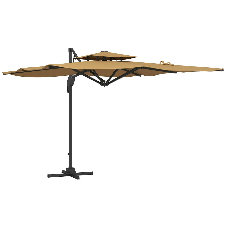 image 1 of Outsunny 3(m)Garden Parasol Patio Umbrella with Mechanism Dual Top Khaki
