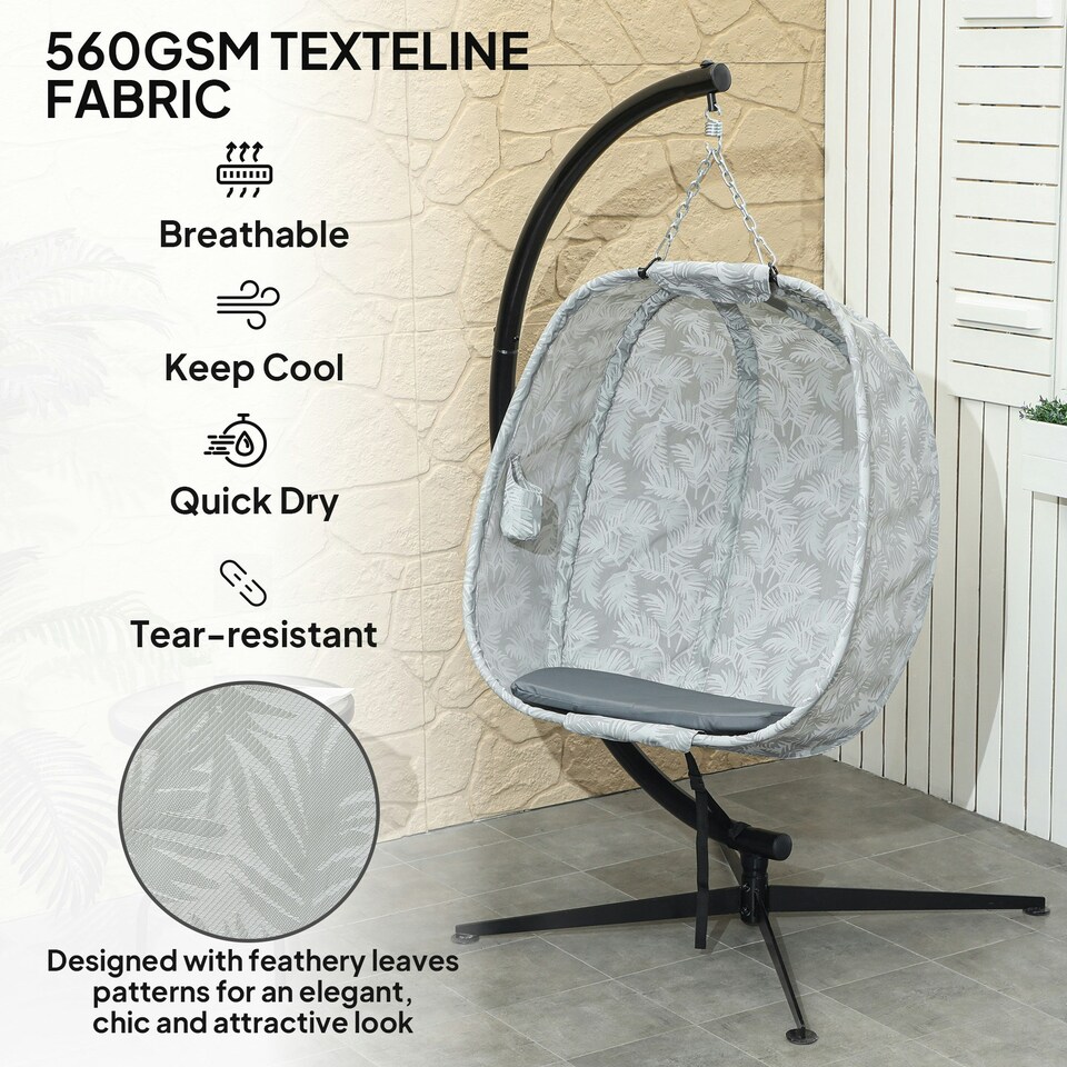 image 1 of Outsunny Hanging Egg Chair Outdoor Indoor Swing Chair, Folding Basket Grey