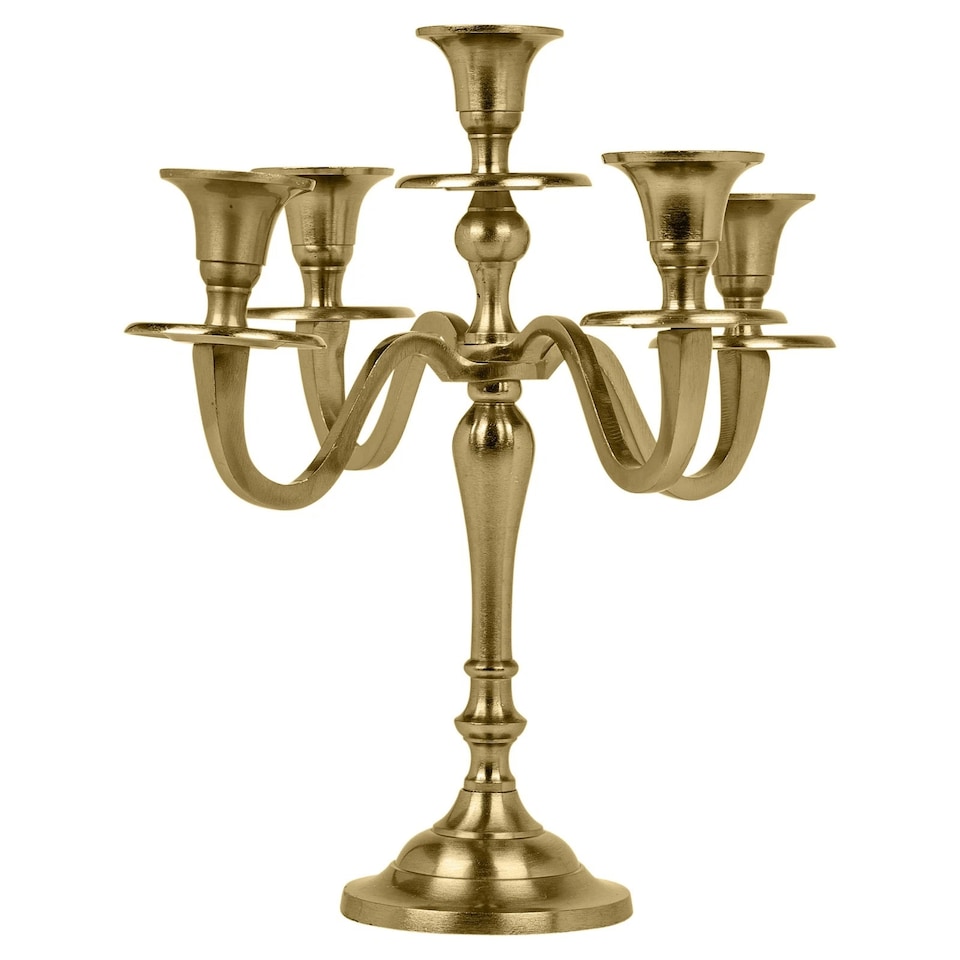 image 1 of 5 Arm Metal Candle Holder Stand Vintage Candelabra Centrepiece Home Decor 30cm | Gold | Gold | 1