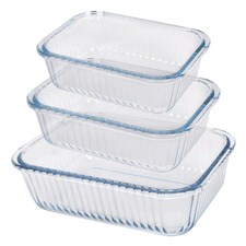 Argon Tableware 3pc Optical Rectangular Glass Cake Dish Set - 3 Sizes