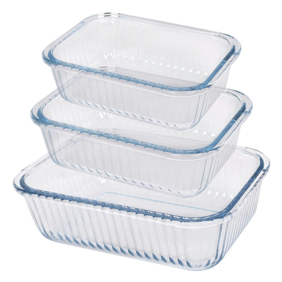 image 1 of Argon Tableware 3pc Optical Rectangular Glass Cake Dish Set - 3 Sizes