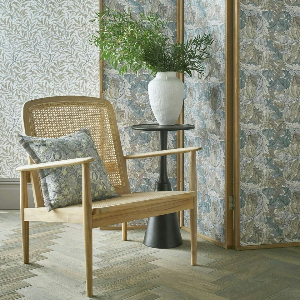 image 1 of Clarke & Clarke Acanthus Wallpaper - Slate Blue/Dove - 10m x 0.5m Blue