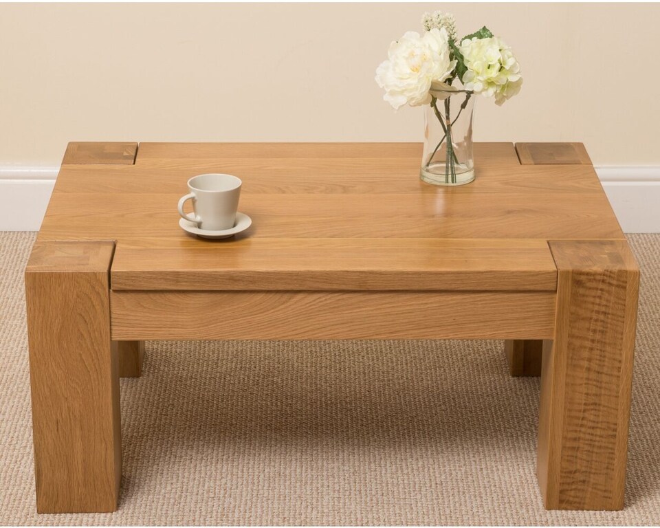 image 1 of Kuba Chunky Small Oak Coffee Table for Living Room | Brown | Light Oak