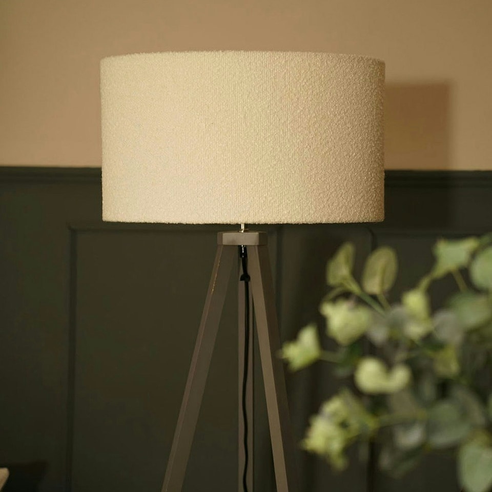 image 1 of ValueLights Barbro Grey Tripod Floor Lamp Cream Boucle Shade & Bulb