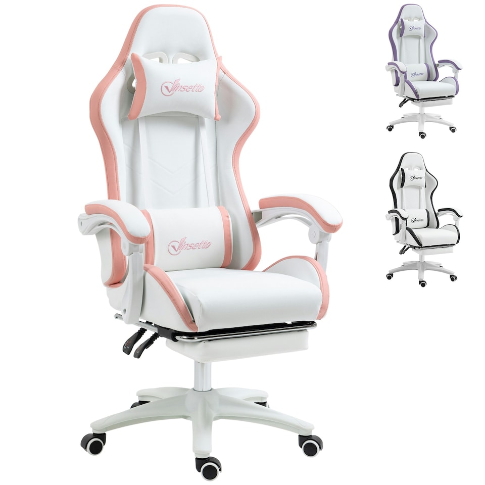 image 1 of Vinsetto Racing Style Gaming Chair with Reclining, Footrest, Pink