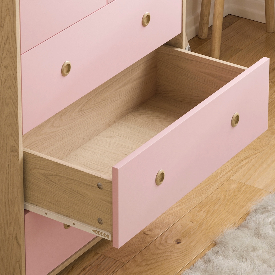 image 1 of Junior Vida Neptune 3 Piece Bedroom Set, Pink & Oak (Bedside Table, Drawer Chest, Wardrobe) | Pink | Pink | L | 3