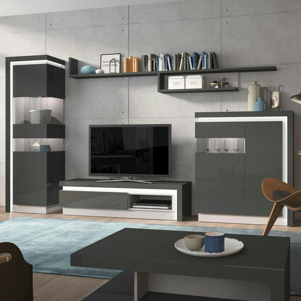 image 1 of Lyon 2 Door Designer Cabinet (LH) in Platinum/Light Grey Gloss