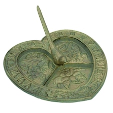 Bird Heart Sundial Ornament Cast Iron Garden Yard Feature Statue Clock Metal Green