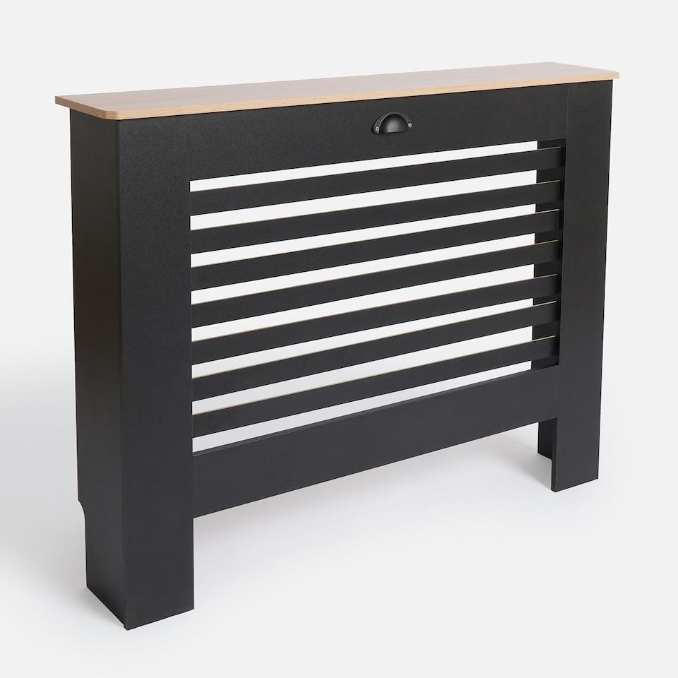 image 1 of OHS Horizontal Slatted MDF Modern Grill Shelf Cabinet Radiator Cover, Medium - Black