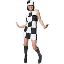 60s Black and White Chequered Dress Costume Black | M