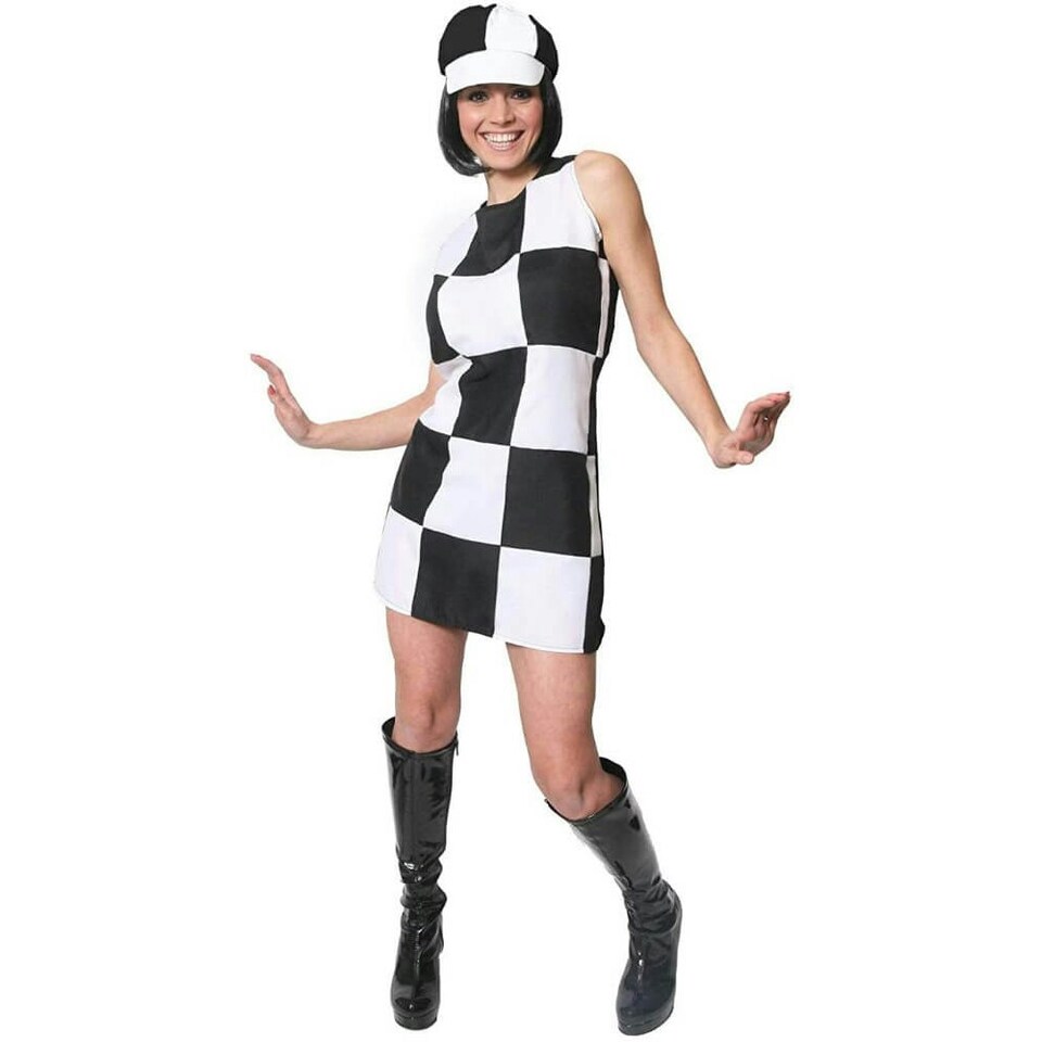 image 1 of 60s Black and White Chequered Dress Costume Black | M