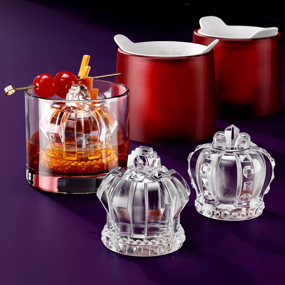 image 1 of Crown Ice Moulds - Set of 2 Silicone Reusable Large Ice Makers | Red | Red | One Size | 2