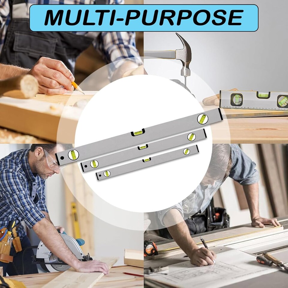 image 1 of Spirit Level Set 3 Pcs High Accuracy Spirit Level Lightweight 400 600 and 1000MM DIY Build 3 Bubble Level