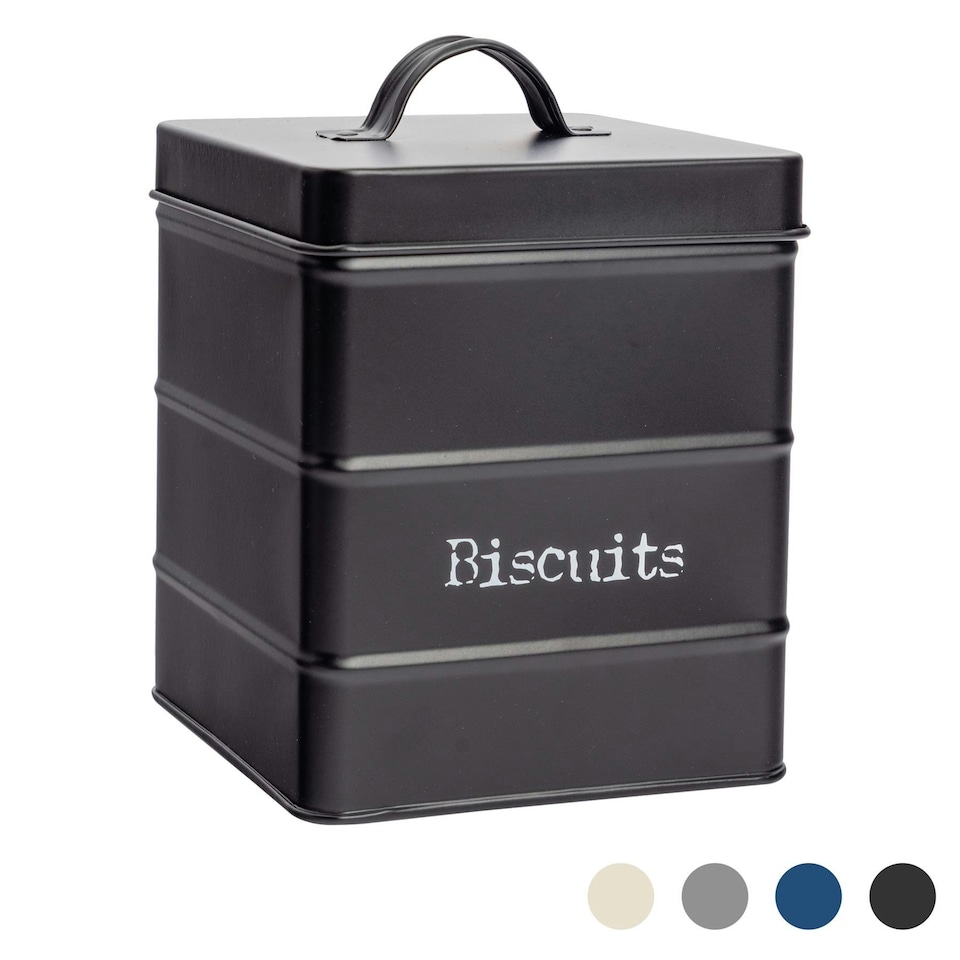 image 1 of Harbour Housewares Black Vintage Metal Kitchen Biscuit Tin Kitchen Caddy Kitchen Storage Containers Canister