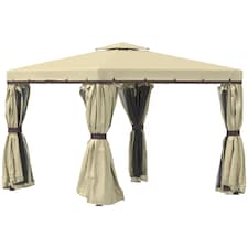 Outsunny 3 x 3m Patio Gazebo Canopy Garden Pavilion Tent Shelter with 2 Tier Water Repellent Roof, Mosquito Netting and Curtains, Aluminium Frame, Beige