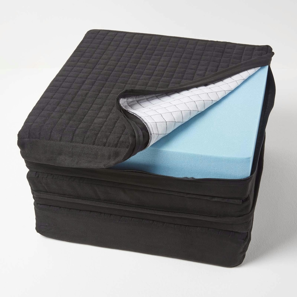 image 1 of Homescapes Black Suede Orthopaedic Foam 3 Seater Booster Cushion | Black | Black | 150 x 50 x 10 cm