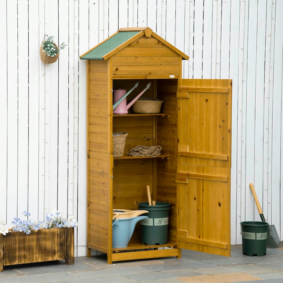 image 1 of Outsunny Wood Garden Storage Shed Tool Cabinet, 191.5x79x49cm, Natural