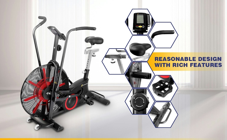 image 1 of Strongology TITANIUM Assault Bike Adjustable Resistance Dual Belt Magnetic 24” Fan Professional Air Bike with Clear LCD Display