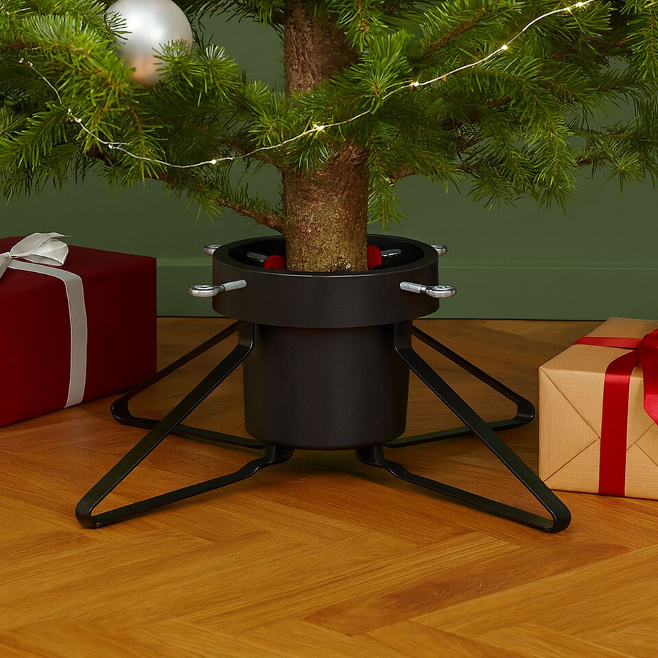 image 1 of Neo Christmas Tree Stand for Real Trees up to 8ft Extra Large Heavy Duty Metal Base | Black | Black