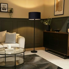 ValueLights Charlie Black Floor Lamp Navy Velvet Shade 