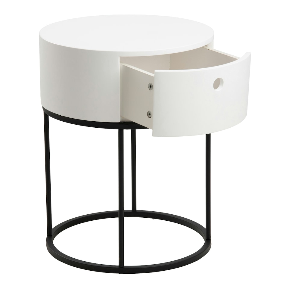 image 1 of Polo Round Bedside Table in White and Black