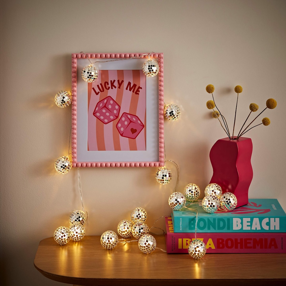 image 1 of ValueLights String Lights Mirror Silver String Light and Integrated LED 1W Warm White 1000K Bulb