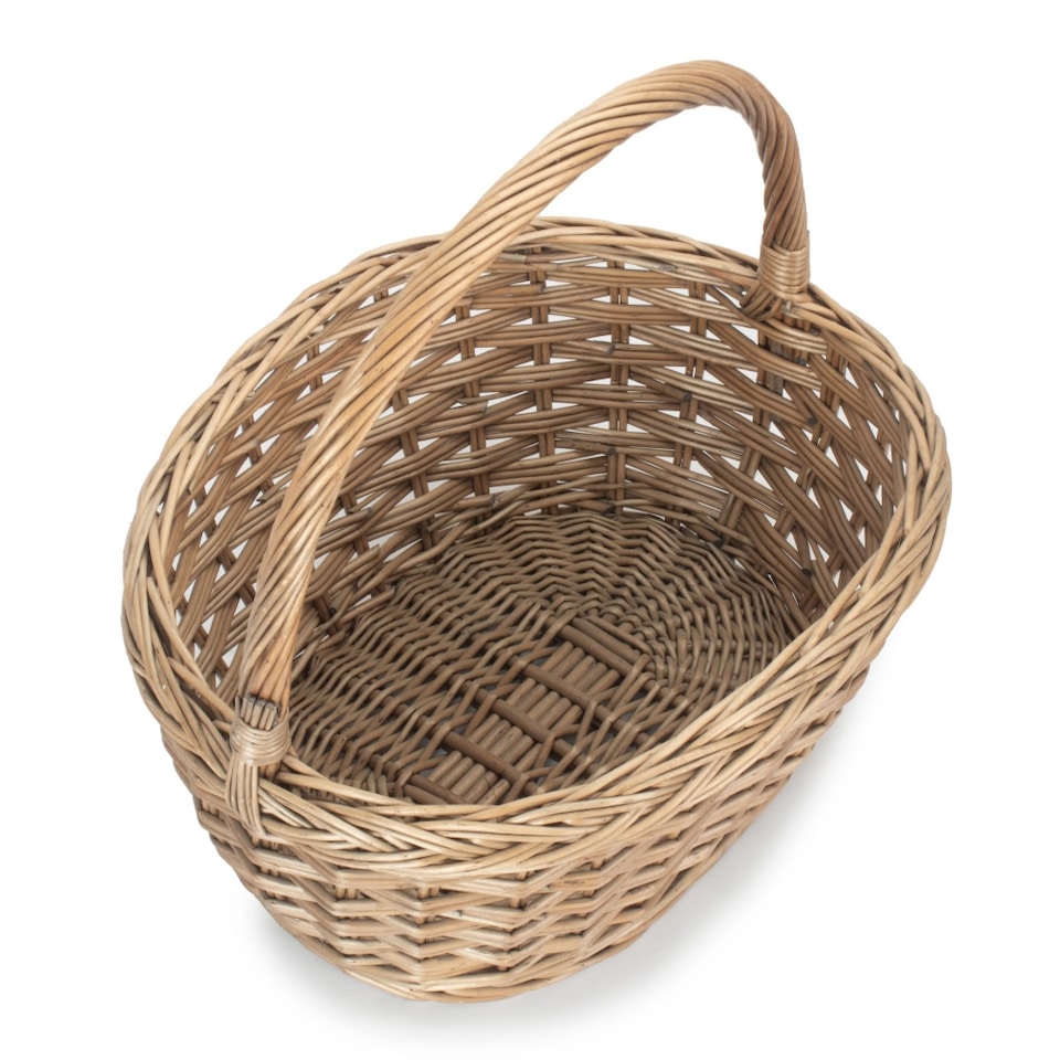 image 1 of Oval Wicker Braid Border Shopping Basket | Brown | Brown | One Size