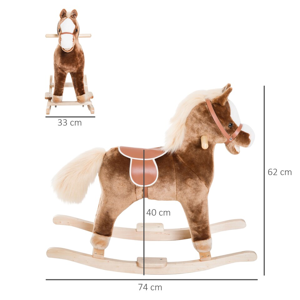 image 1 of HOMCOM Kids Rocking Horse Wooden Plush Children Ride On Toy Rocker Baby Gift Age