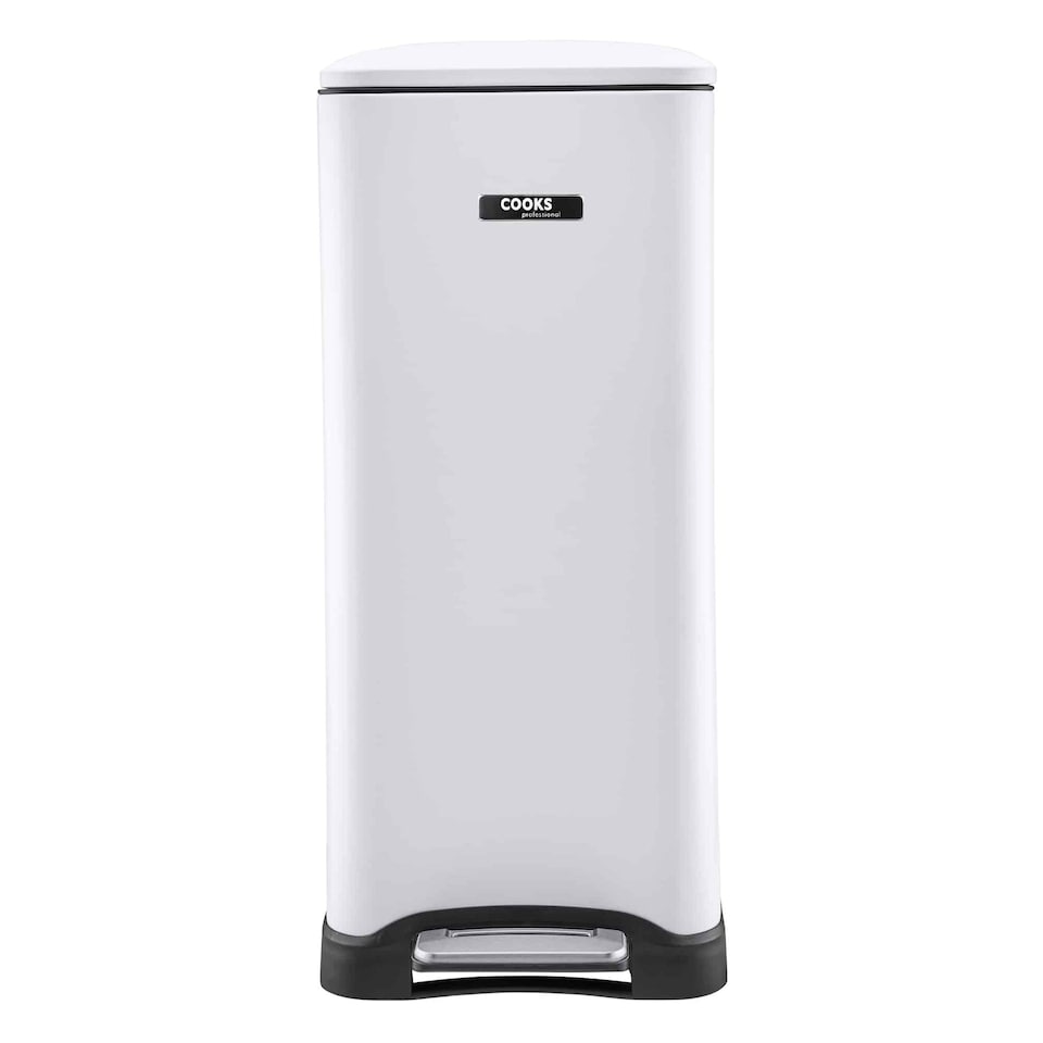 image 1 of Cooks Professional Slimline Dual Recycle Pedal Bin 50L - 2 Compartments & Soft Close Lid | White