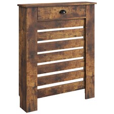 HOMCOM Radiator Cover with Drawer, Horizontal Slat, 78cm | Brown | Rustic Brown | 78W x 19D x 95.5H cm