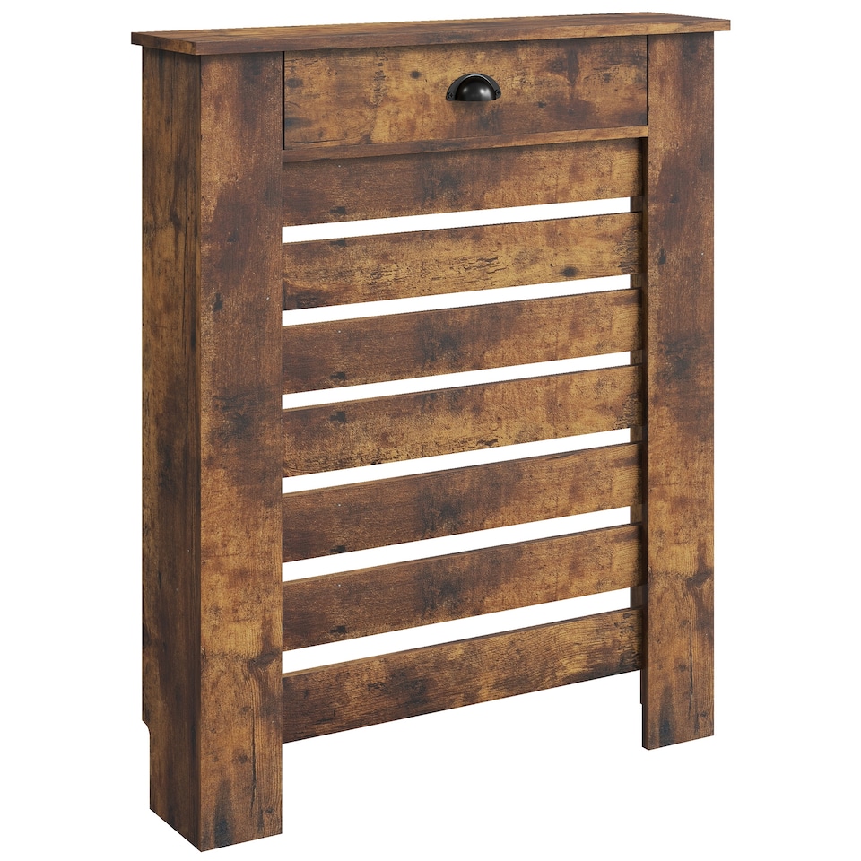 image 1 of HOMCOM Radiator Cover with Drawer, Horizontal Slat, 78cm | Brown | Rustic Brown | 78W x 19D x 95.5H cm