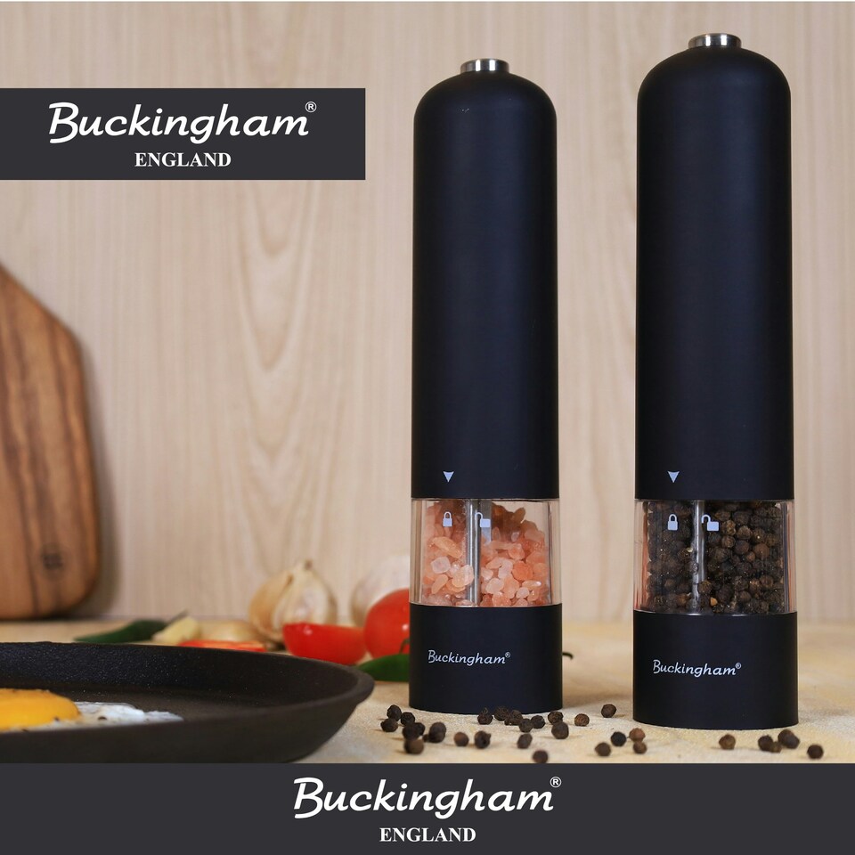 image 1 of Buckingham Electric Salt & Pepper Mill Set black ABS Plastic Soft Touch
