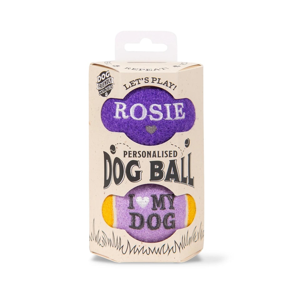 image 1 of Pre-Personalised Dog Ball Gift Pack 2pcs Purple Rosie