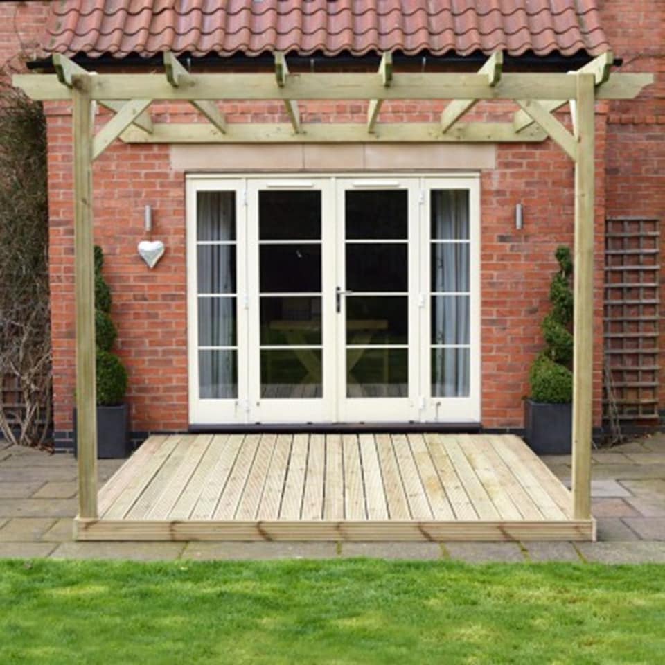 image 1 of Wall Mounted Pergola and Decking Kit - L360 x W360 x H270 cm - Light Green