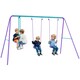 image 1 of Outsunny Metal Swings Set w/ Seesaw, Adjustable Height, Purple