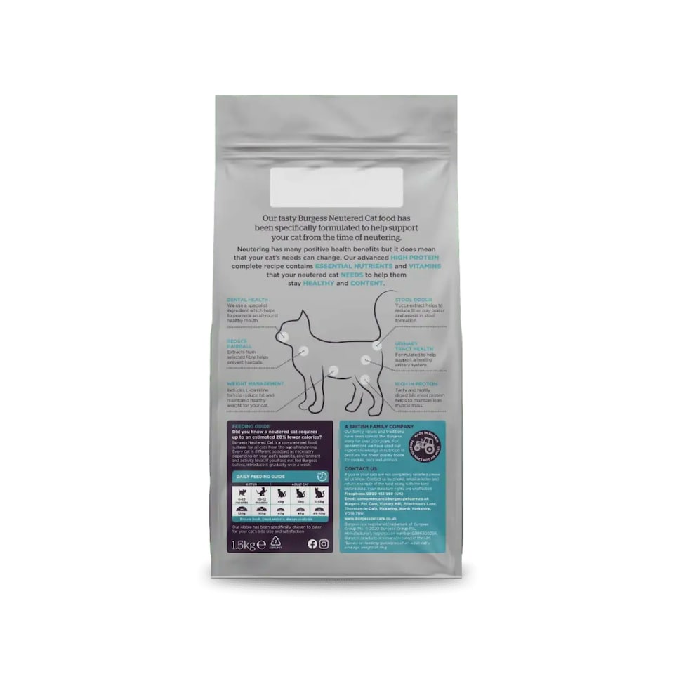 image 1 of Burgess Neutered Cat Food With Chicken - 1.5KG