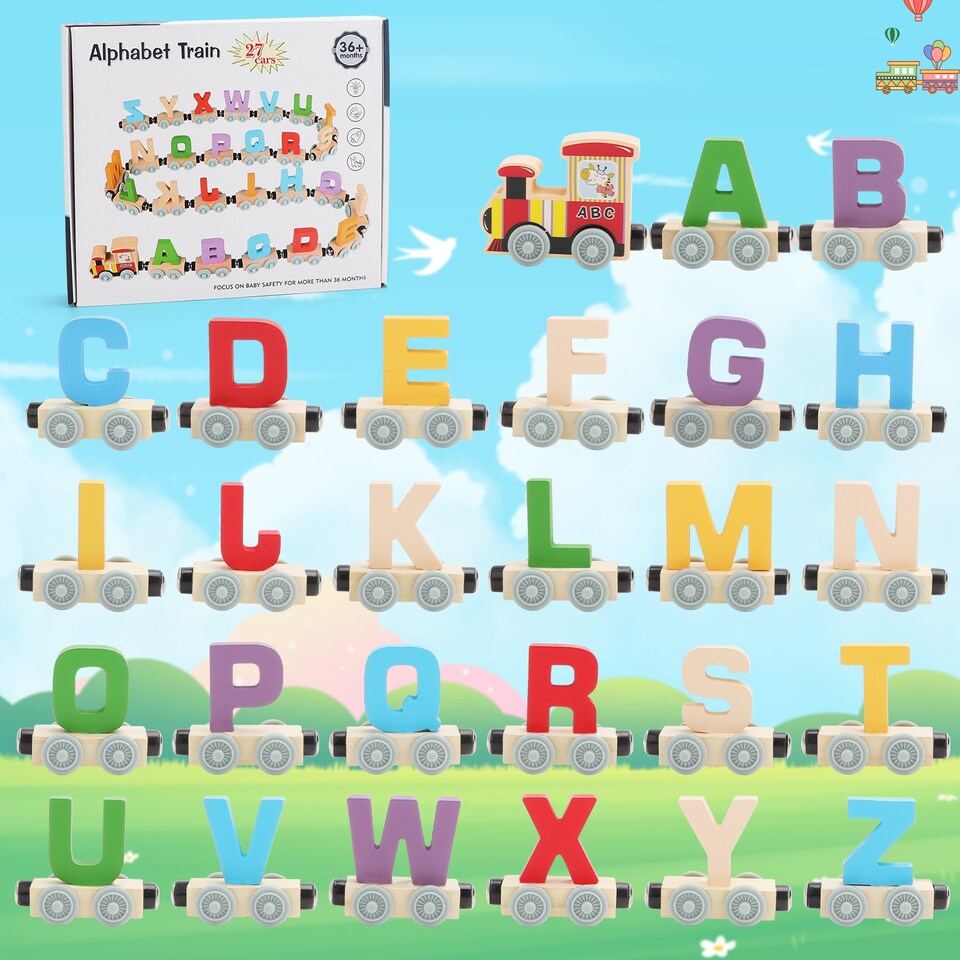 image 1 of A to Z Wooden Alphabet Train Set for Toddlers