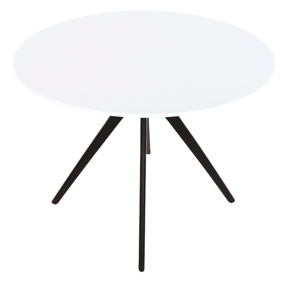 image 1 of Aspen Compact Round Dining Table - Durable Wood-Effect or Sintered Stone Top with Black Metal Pedestal Legs | White | White | Small | 1
