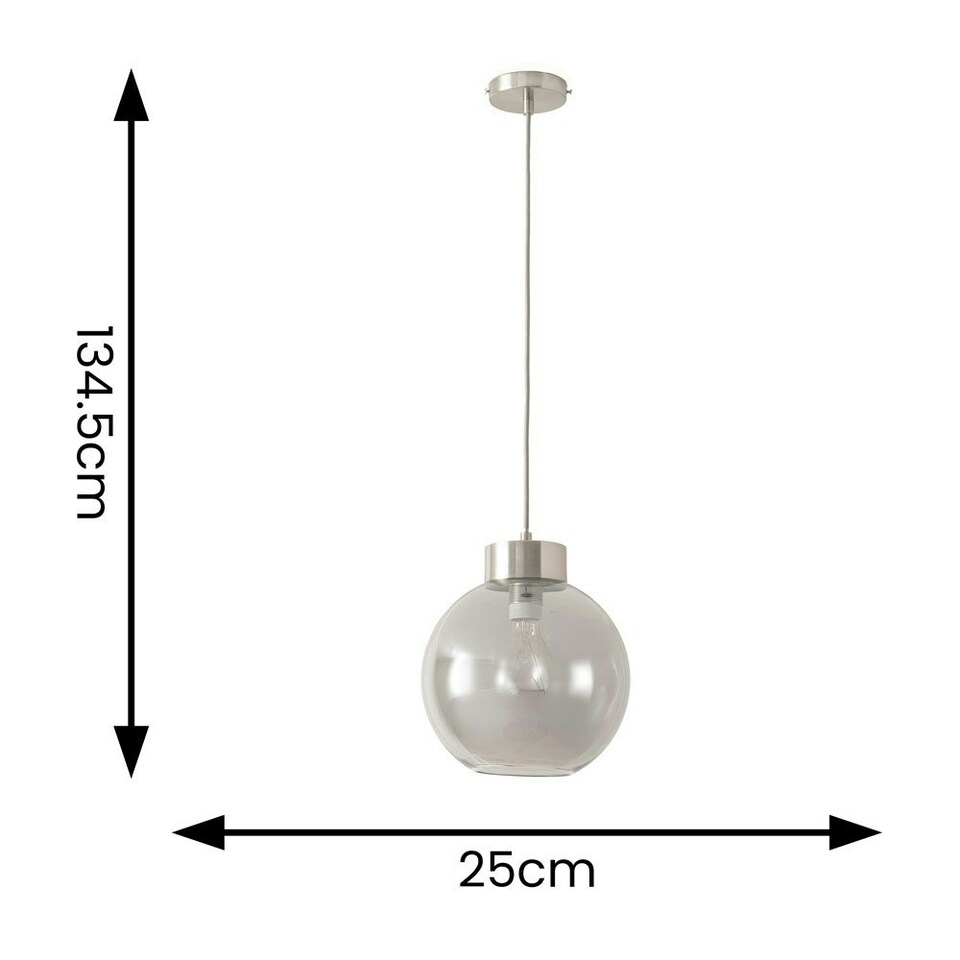 image 1 of ValueLights Bellamy Smoked Glass Globe Brushed Chrome Capped Ceiling Pendant Light Silver