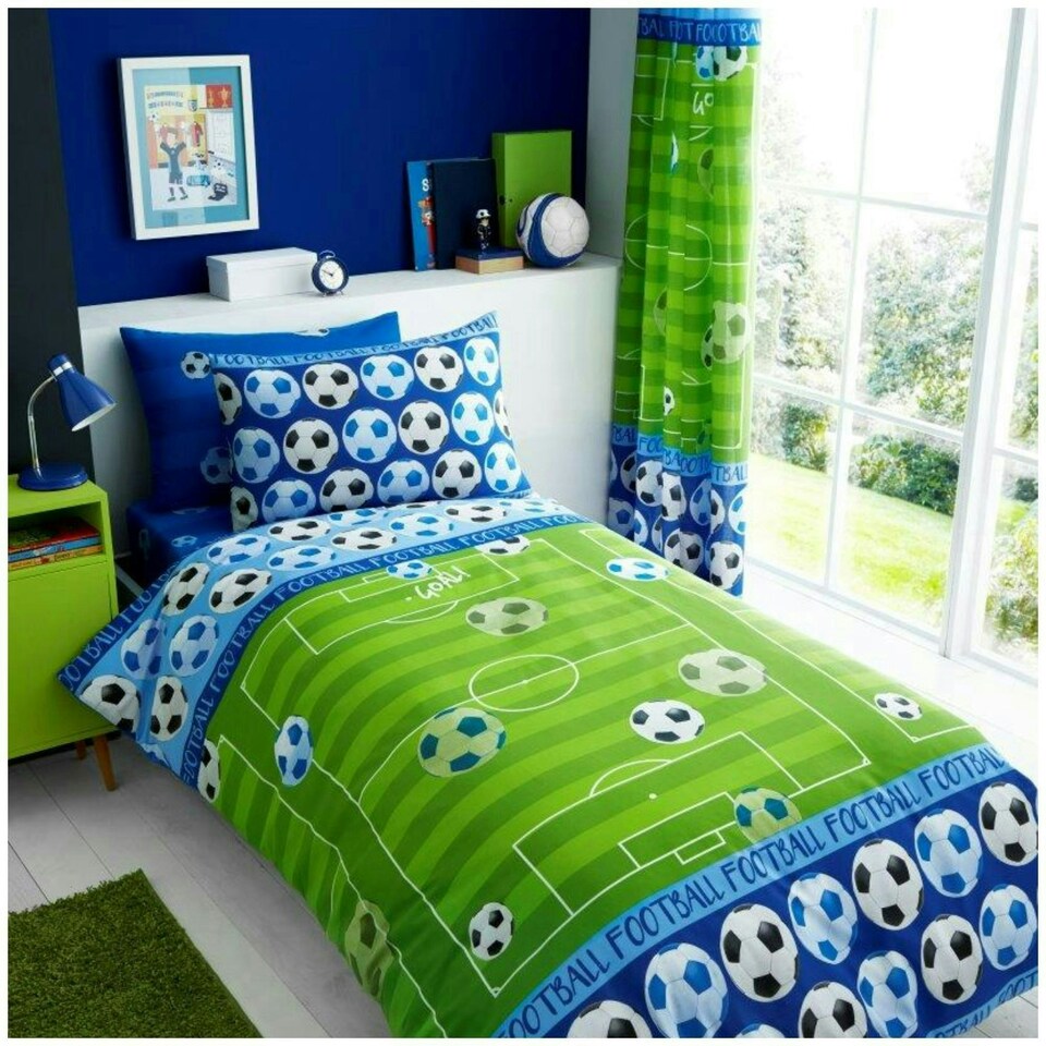 image 1 of VELVETIO Goal Duvet Cover Set Luxury Reversible Kids Printed Beddings Blue | Single
