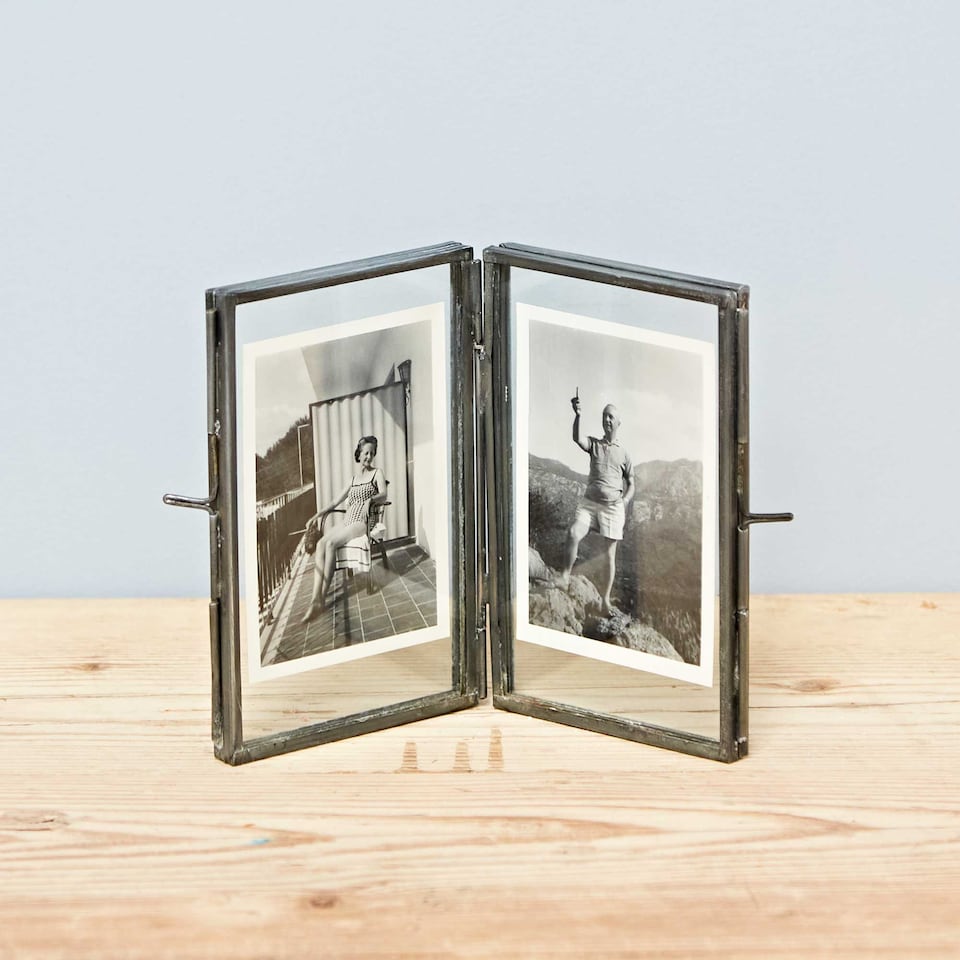 image 1 of Recycled Glass Folded Double Photo Frame