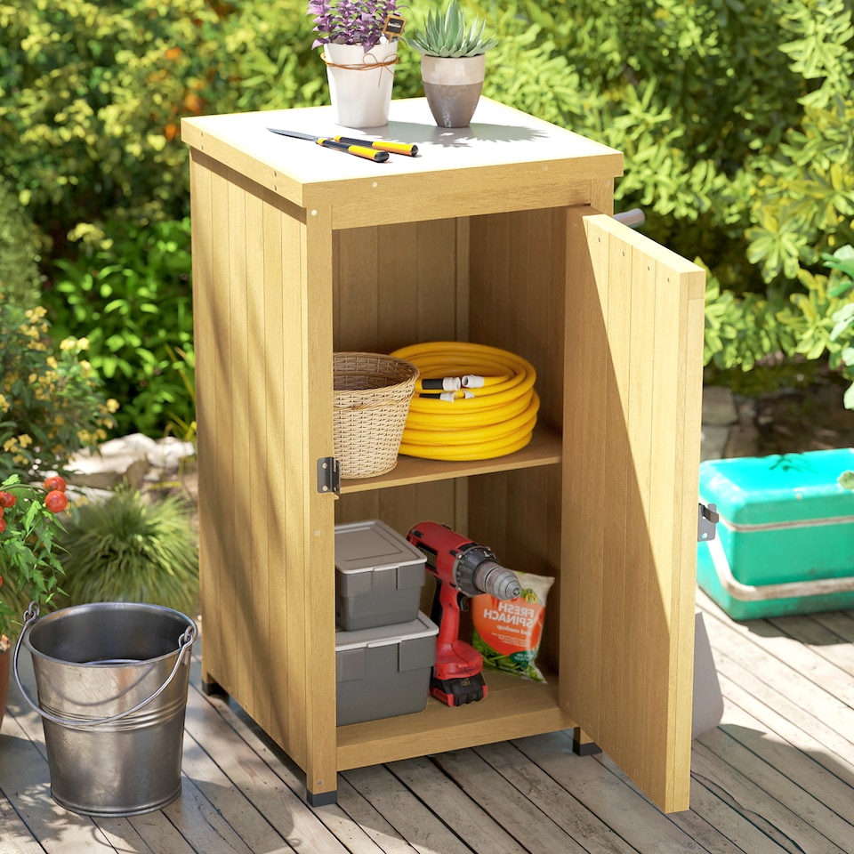 image 1 of Outsunny Wooden Garden Shed, Garden Tool Storage Shed with Shelf Brown | Brown | Light Brown | 45 x 45 x 85 cm