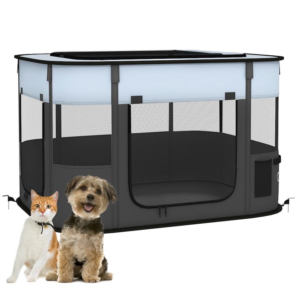 image 1 of PawHut Portable Dog Pen for Puppies, Rabbits, Kittens, Guinea Pigs - Grey