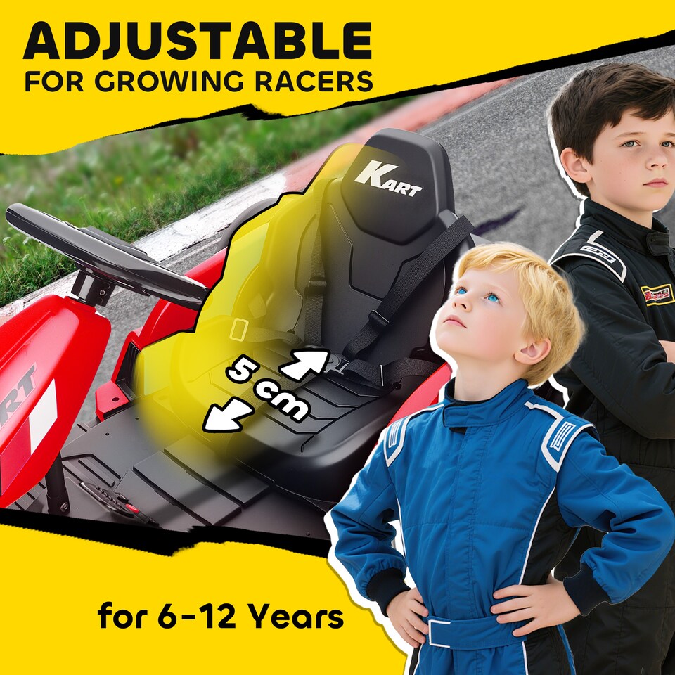 image 1 of AIYAPLAY 24V Electric Go Kart with Drift Mode, Adjustable Seat, Red