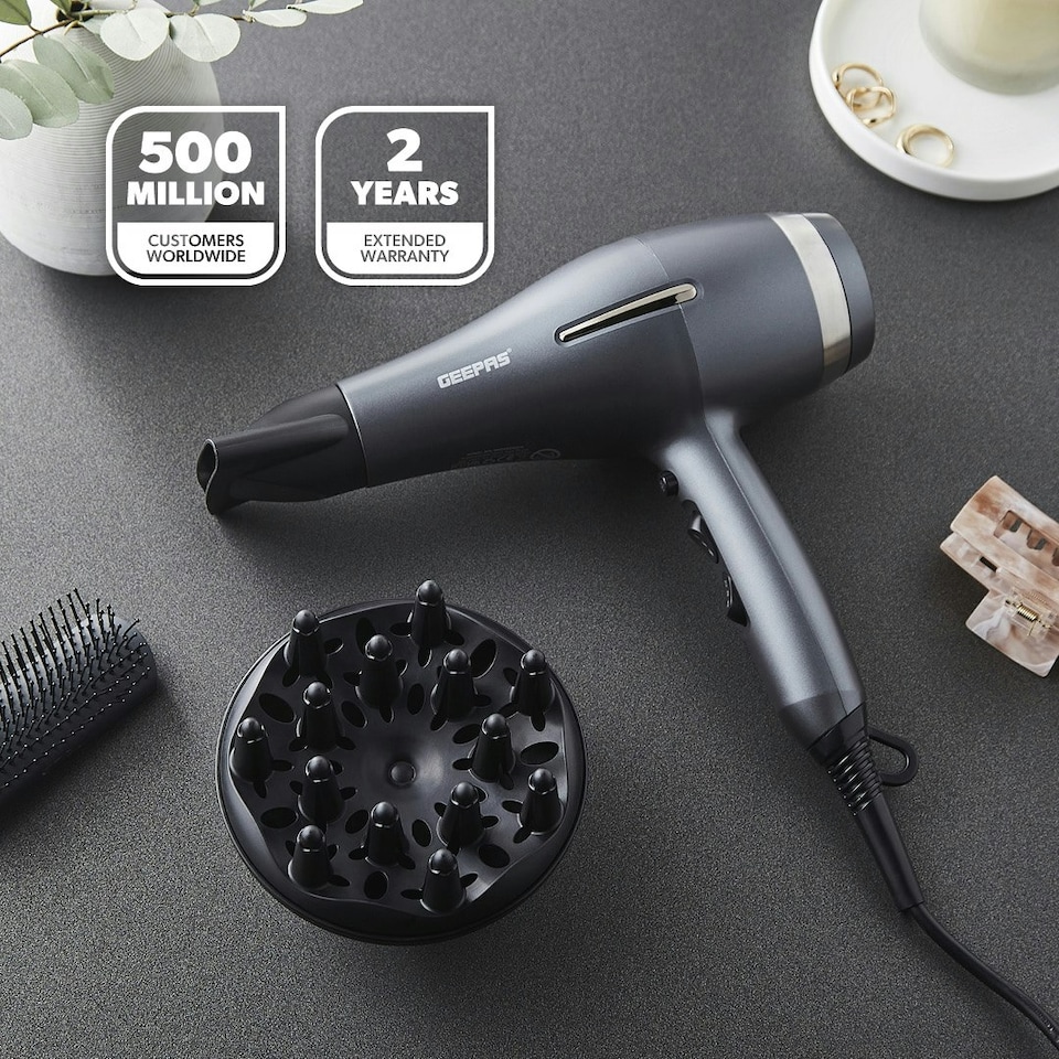 image 1 of GEEPAS Professional Hair Dryer | Ionic Diffuser Hairdryer with Concentrator