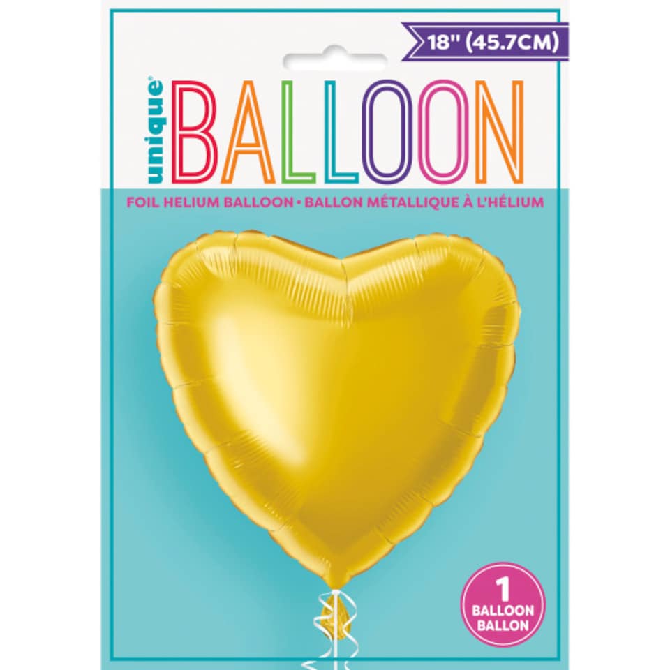 image 1 of Classic Gold Heart Shape Foil Helium Balloon 46cm / 18 in
