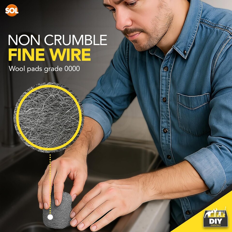 image 1 of 48pk Steel Wool Pads – Fine Grade 0 Metal Scourers for Polishing, Buffing, Rust Removal, Paint Prep & Cleaning Wood, Furniture & DIY